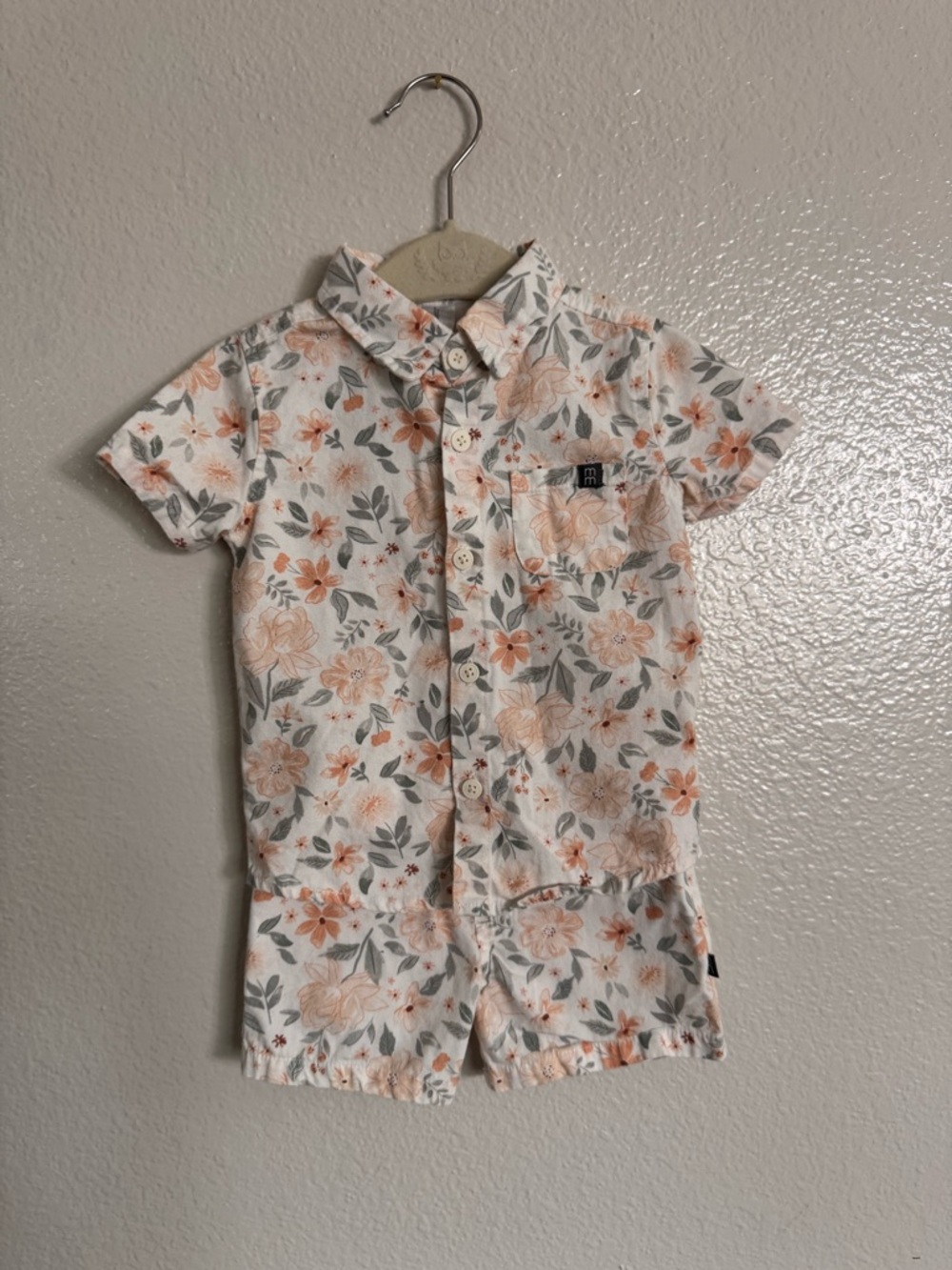 Gerber Peach & Green Floral Short-Sleeve Button Romper